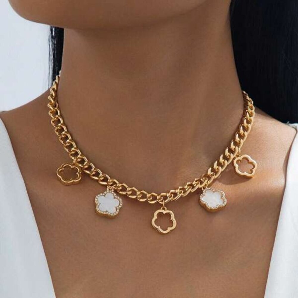 14K Gold Filled Clover Charm Chain Necklace